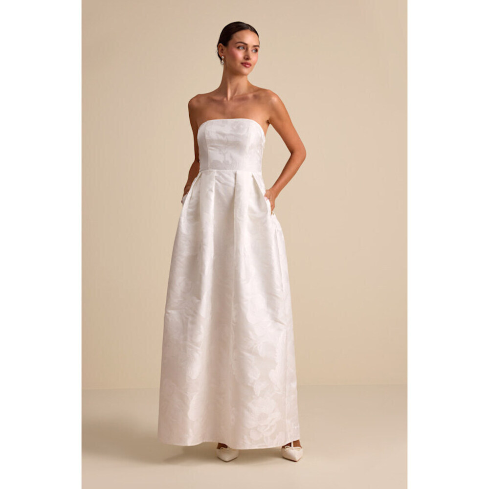 Lulus Laurelin White Jacquard Pleated Strapless Maxi Dress - Size S
